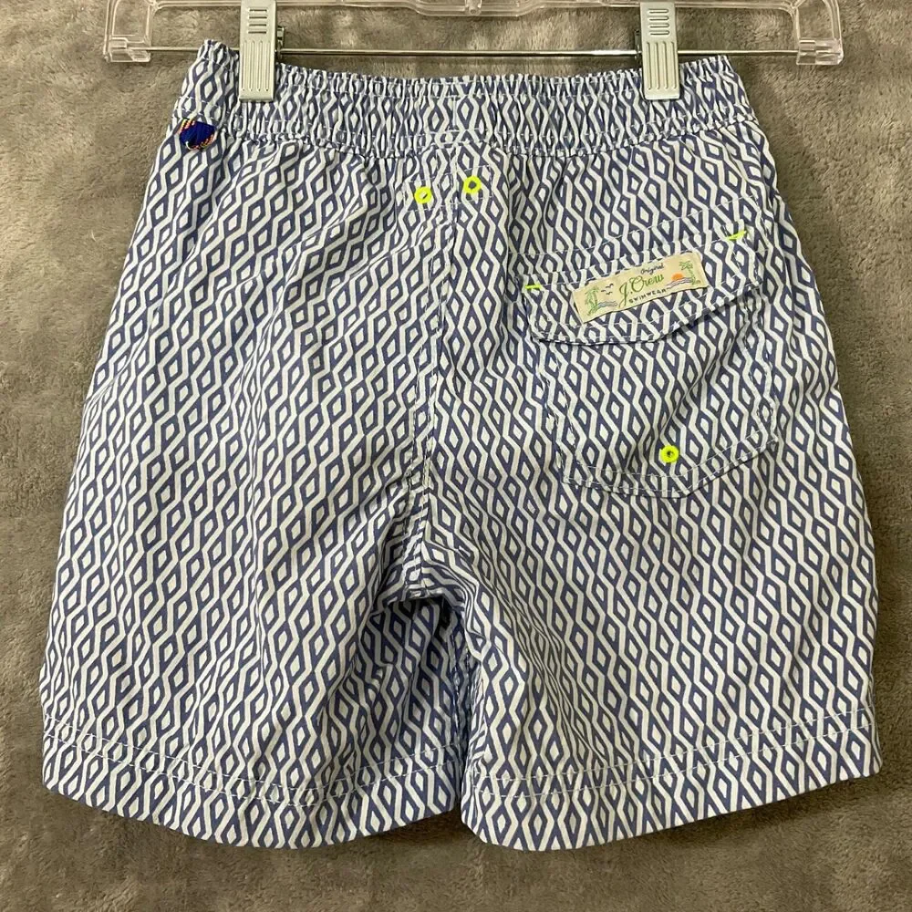 Crewcuts J Crew Kids 7 Shorts Swim Trunks Geometric mesh lining pockets EUC